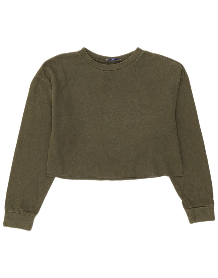 Zara Womens Crop Blouse Top UK 14 Medium Green Cotton