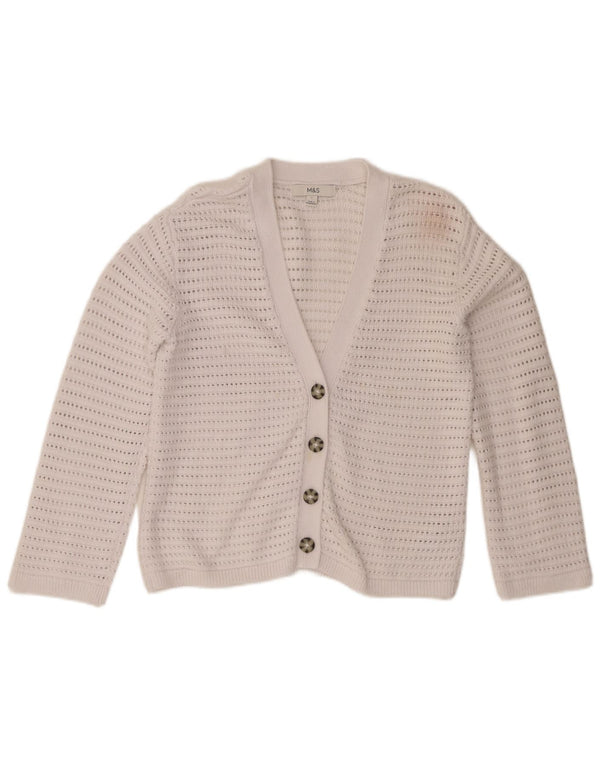 Marks & Spencer Womens Crochet Cardigan Sweater UK 10 Small White Cotton