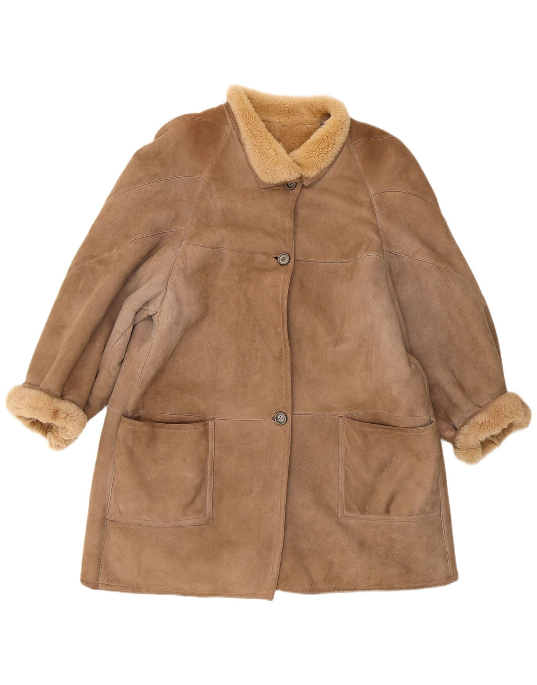 Vintage Womens Loose Fit Shearling Coat IT 44 Medium Brown Classic