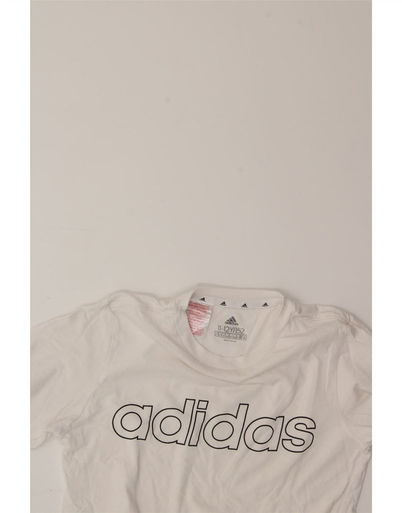 ADIDAS Girls Graphic T-Shirt Top 11-12 Years White Cotton Vintage Adidas and Second-Hand Adidas from Messina Hembry 