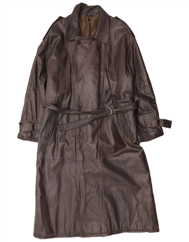 MAX MOSER Mens Leather Coat IT 56 3XL Brown Leather