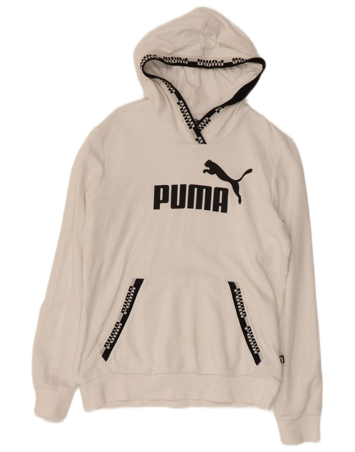 PUMA Womens Graphic Hoodie Jumper UK 14 Medium White Cotton