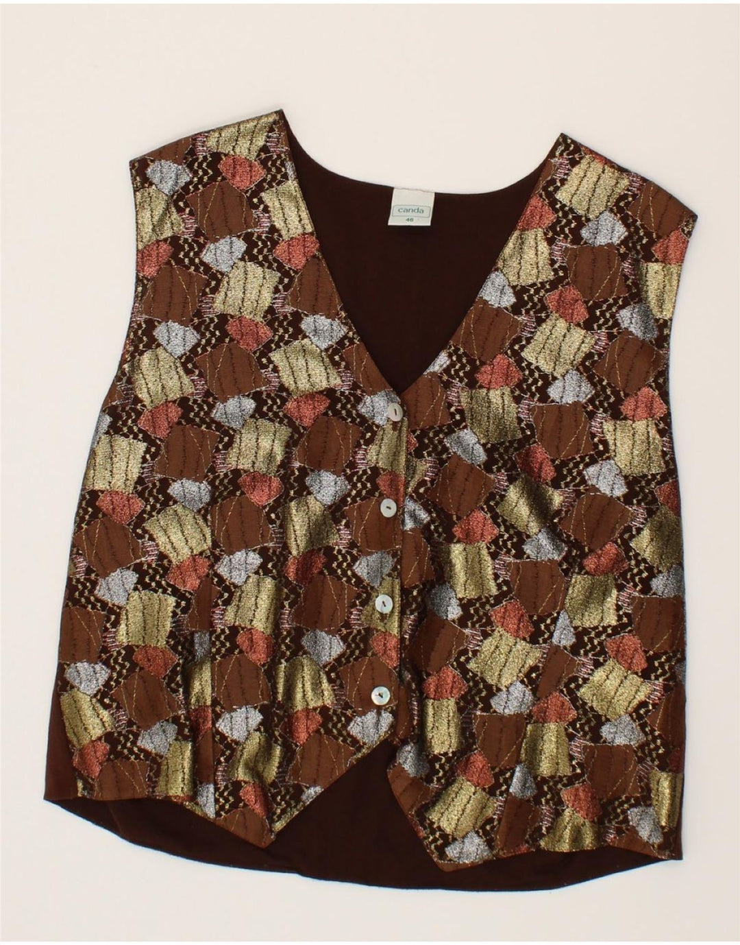 CANDA Womens Waistcoat EU 46 XL Brown Geometric Cotton Vintage Canda and Second-Hand Canda from Messina Hembry 