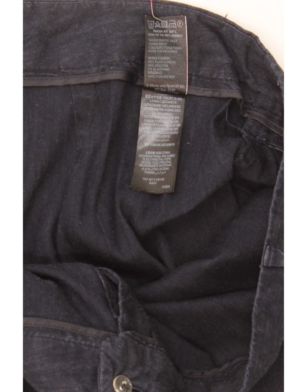 Marks & Spencer Womens Cropped Trousers W36 L25 Navy Blue Linen