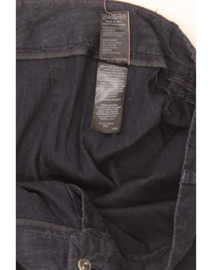 Marks & Spencer Womens Cropped Trousers W36 L25 Navy Blue Linen