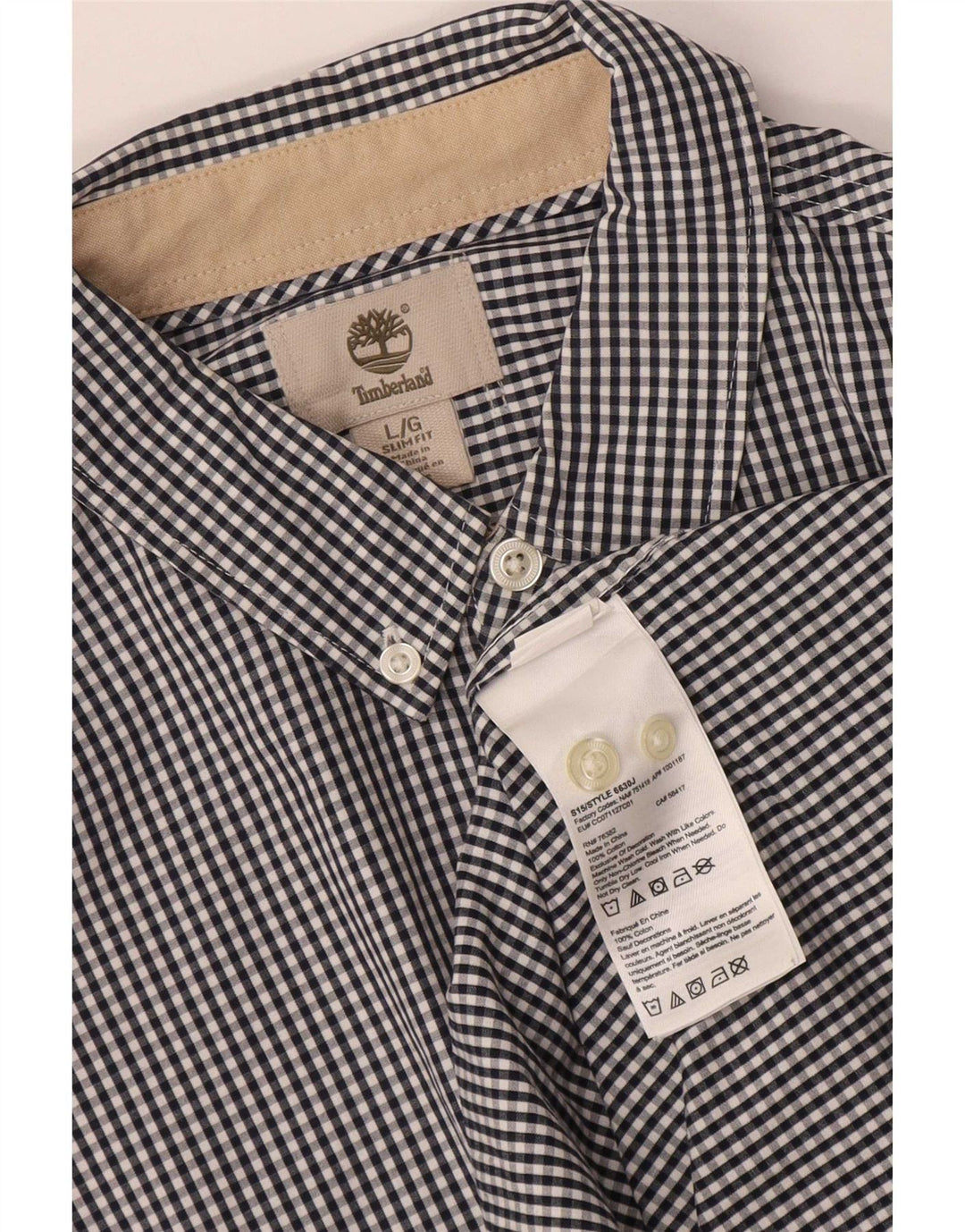 Timberland Mens Slim Fit Shirt Large Navy Blue Gingham Cotton