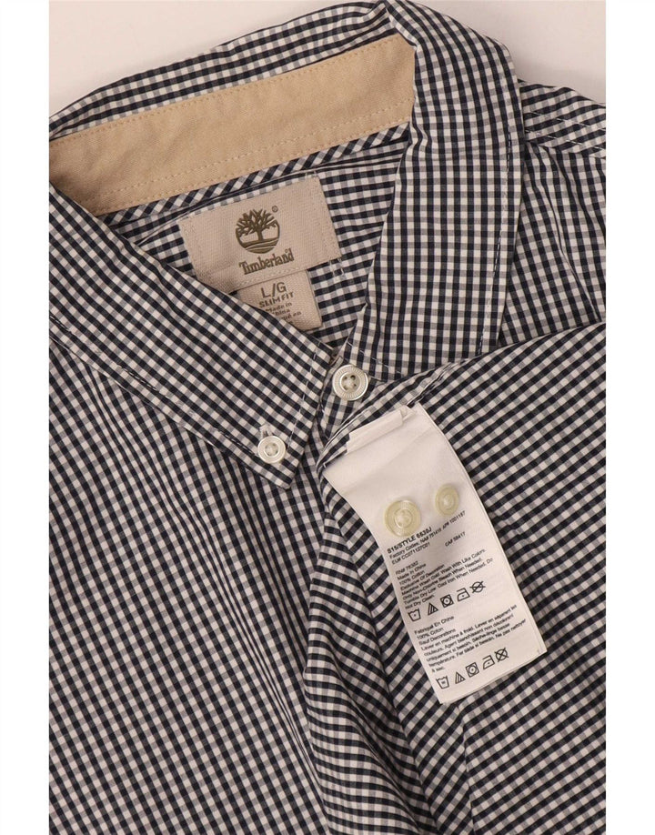 Timberland Mens Slim Fit Shirt Large Navy Blue Gingham Cotton