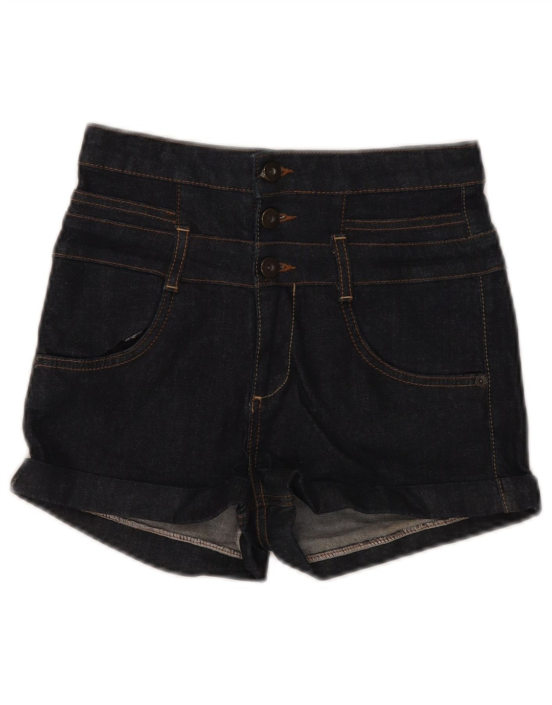 MOTO Womens High Waist Denim Shorts UK 10 Small W28  Navy Blue Cotton