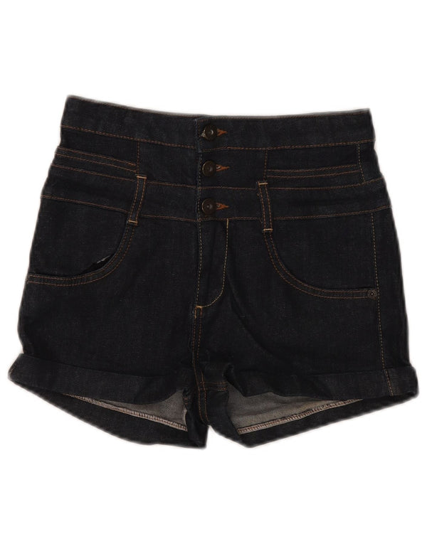 MOTO Womens High Waist Denim Shorts UK 10 Small W28  Navy Blue Cotton