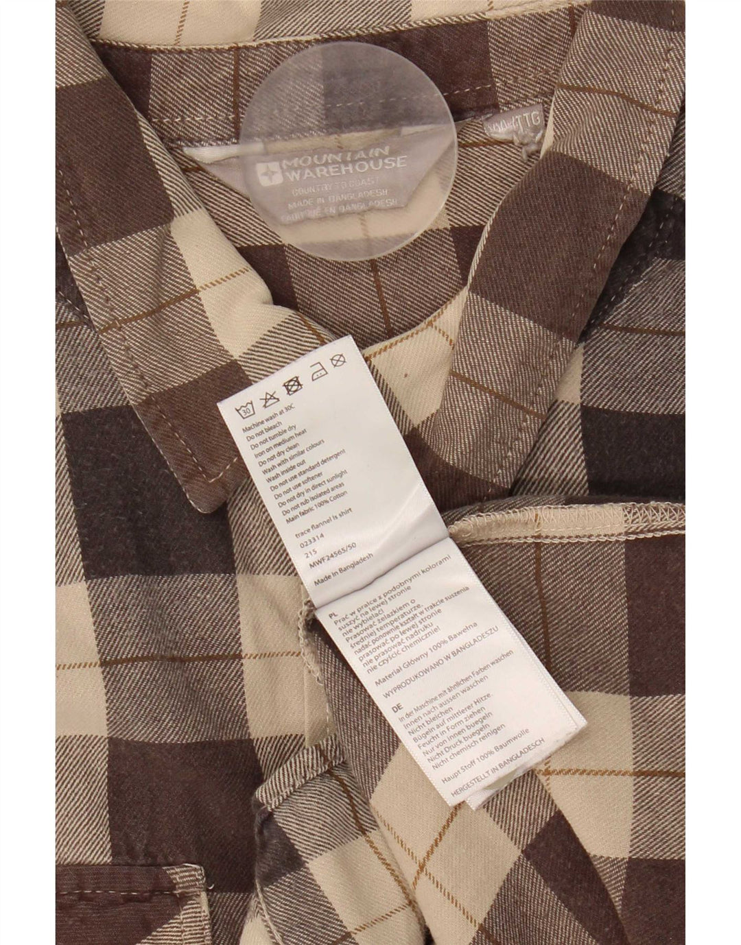 Mountain Warehouse Mens Flannel Shirt 2XL Brown Check Cotton