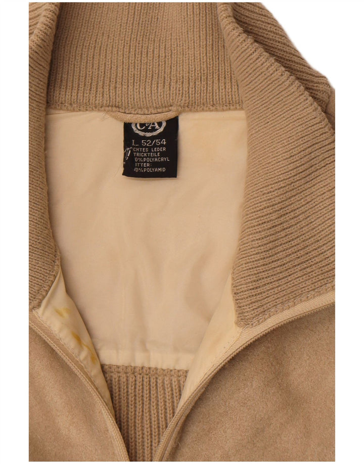 C&A Mens Suede Cardigan Sweater EU 52/54 Large Beige Polyacrylic