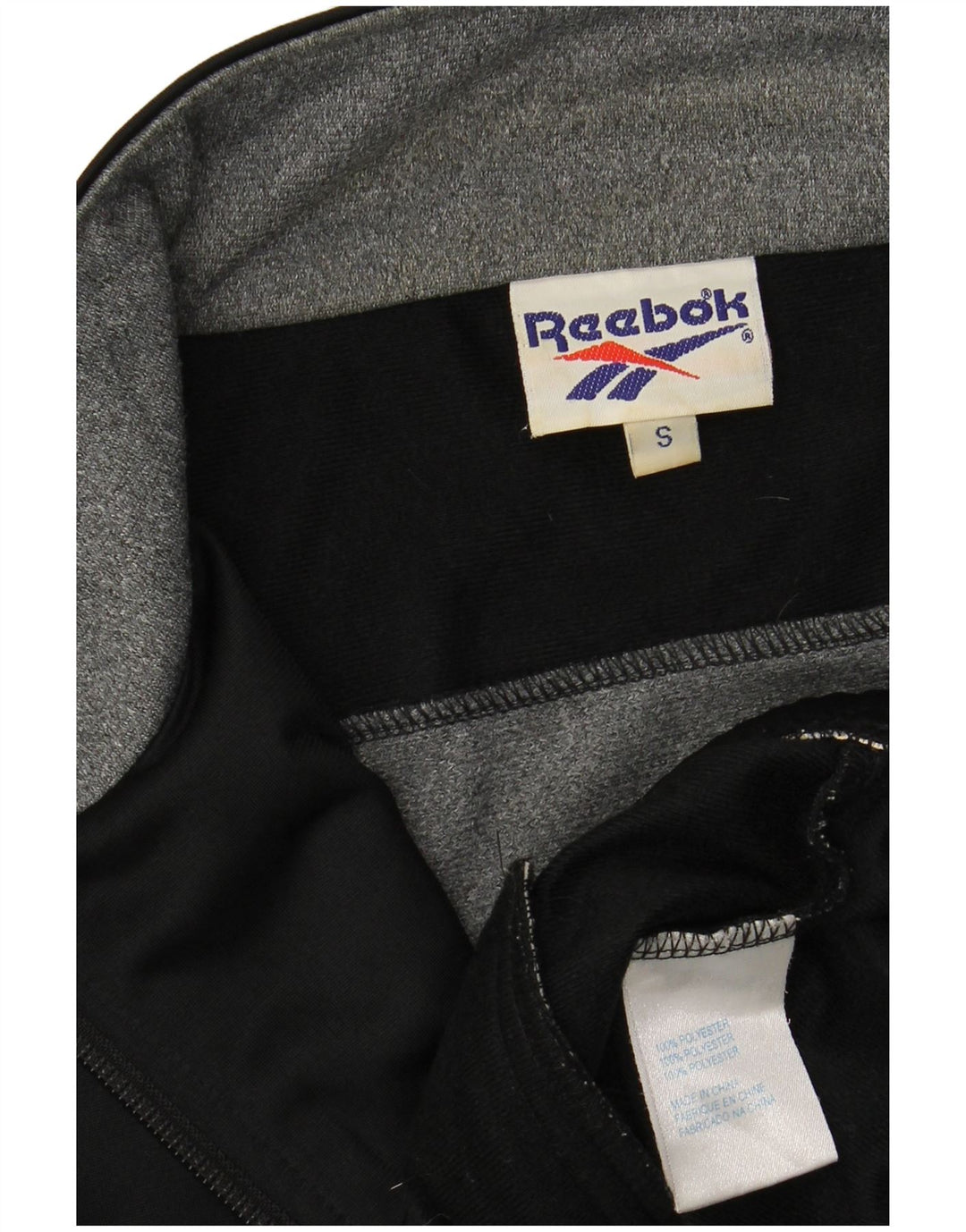 REEBOK Mens Loose Fit Graphic Tracksuit Top Jacket Small Black Colourblock