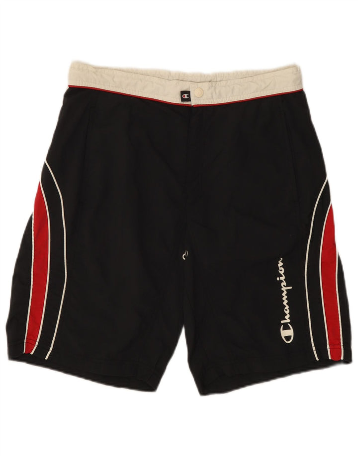 CHAMPION Mens Graphic Swimming Shorts Small  Black Colourblock Polyamide