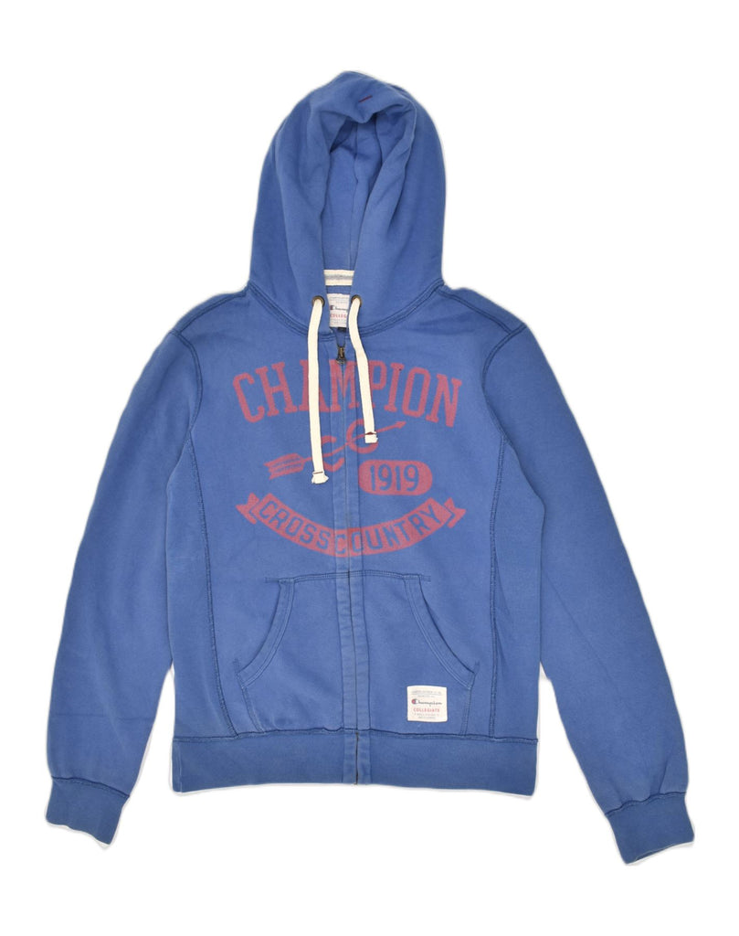 CHAMPION Mens Collegiate Graphic Zip Hoodie Sweater Medium Blue Cotton | Vintage Champion | Thrift | Second-Hand Champion | Used Clothing | Messina Hembry 
