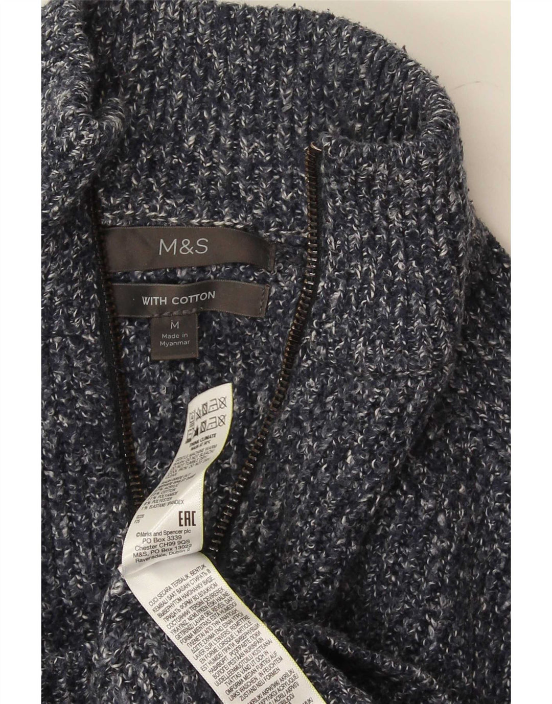 Marks & Spencer Mens Zip Neck Jumper Sweater Medium Blue Flecked Acrylic