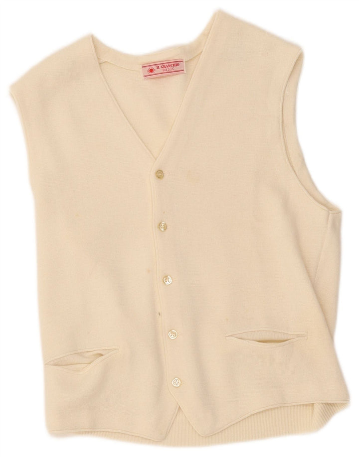 Il Granchio Mens Knit Waistcoat Small White Wool