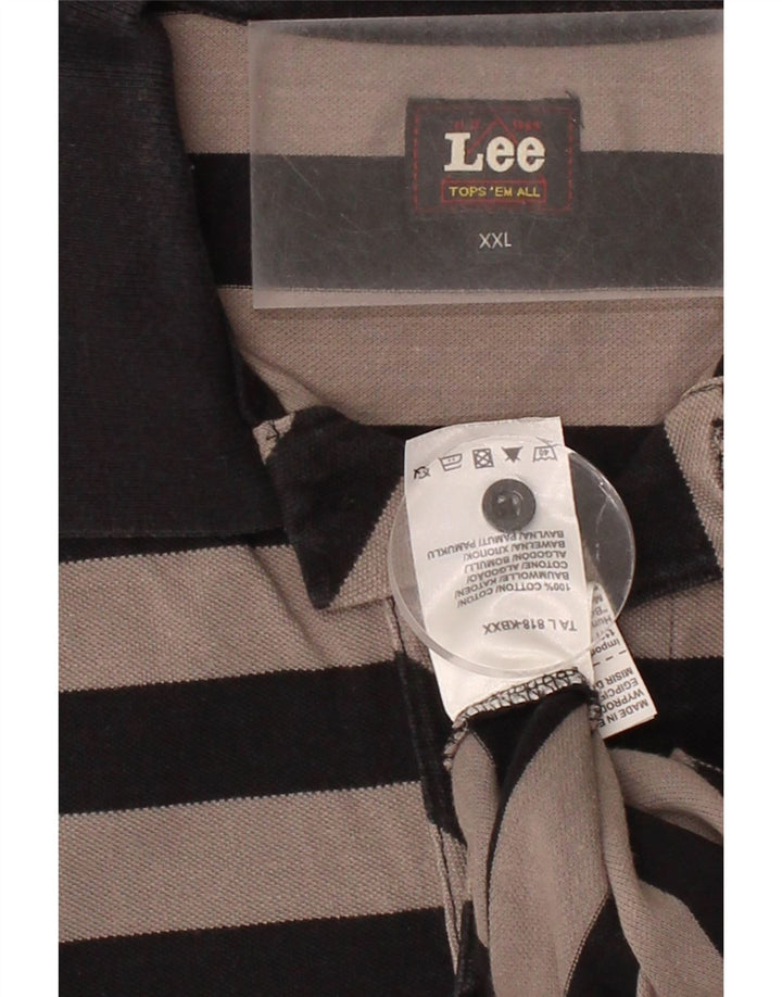 LEE Mens Polo Shirt 2XL Black Striped Cotton Vintage Lee and Second-Hand Lee from Messina Hembry 