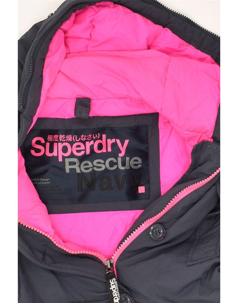 SUPERDRY Womens Hooded Windbreaker Jacket UK 14 Large Navy Blue Nylon | Vintage Superdry | Thrift | Second-Hand Superdry | Used Clothing | Messina Hembry 