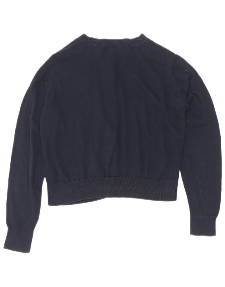 Marks & Spencer Womens Crop Cardigan Sweater UK 12 Medium Navy Blue Cotton