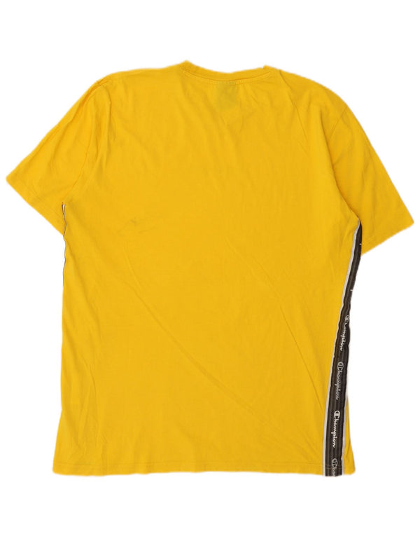 Champion Mens Graphic T-Shirt Top Large Yellow Colourblock Cotton