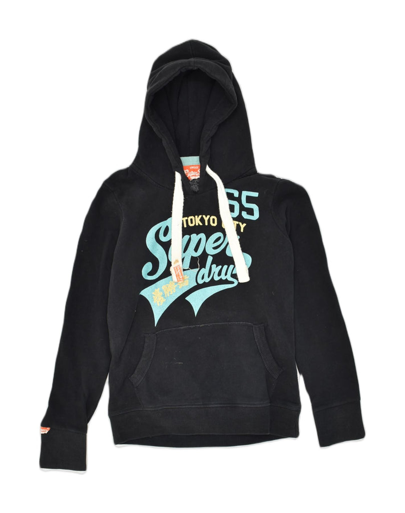 SUPERDRY Womens Graphic Hoodie Jumper UK 6 XS Black Cotton | Vintage Superdry | Thrift | Second-Hand Superdry | Used Clothing | Messina Hembry 