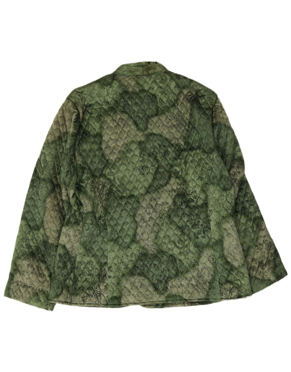 Vintage Womens 3 Button Quilted Blazer Jacket UK 16 Large Green Floral
