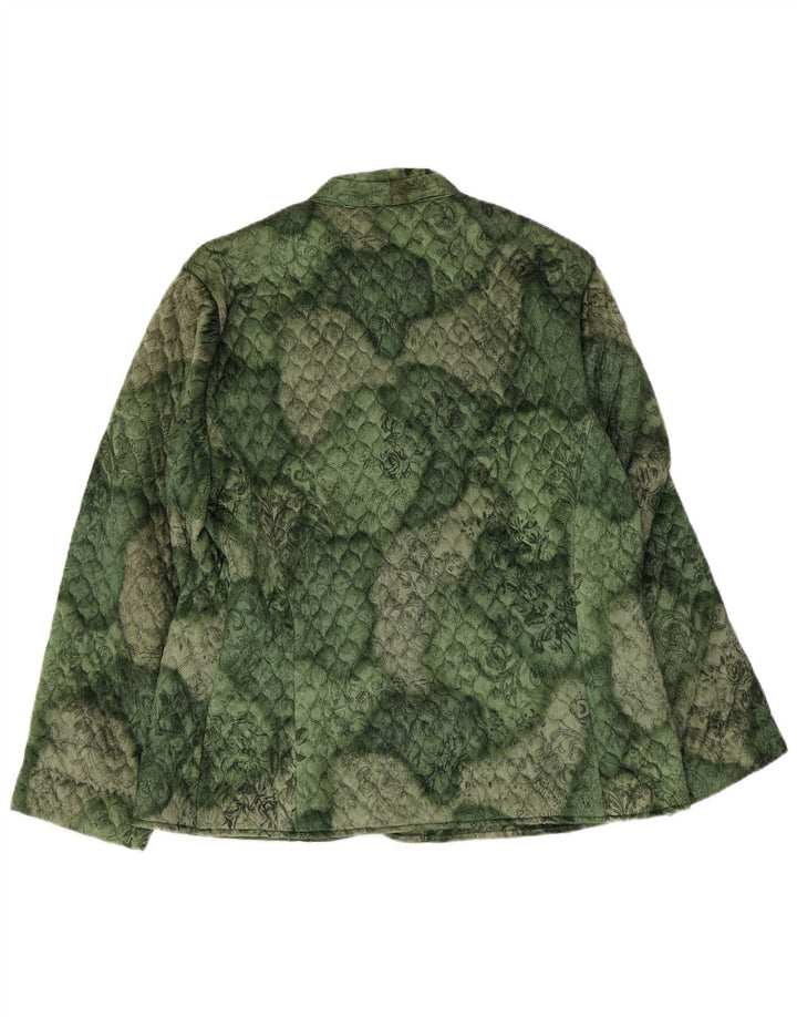 Vintage Womens 3 Button Quilted Blazer Jacket UK 16 Large Green Floral