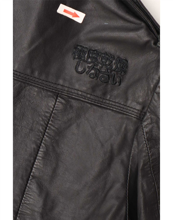 Superdry Womens Military Leather Jacket UK 10 Small Black