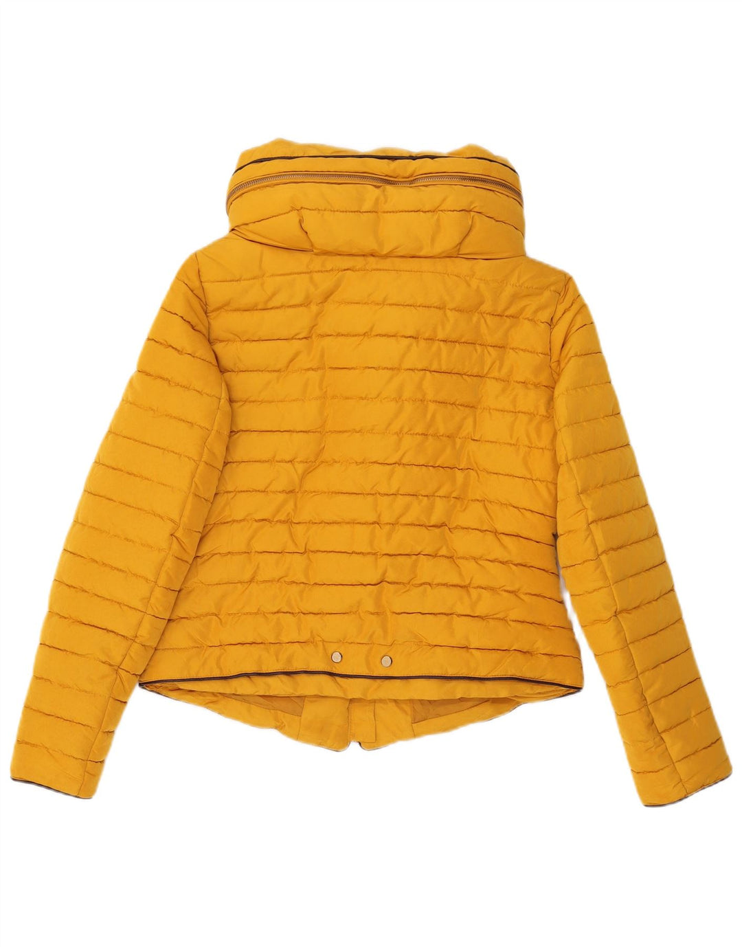 Zara Womens Hooded Crop Padded Jacket UK 14 Large Yellow Polyester