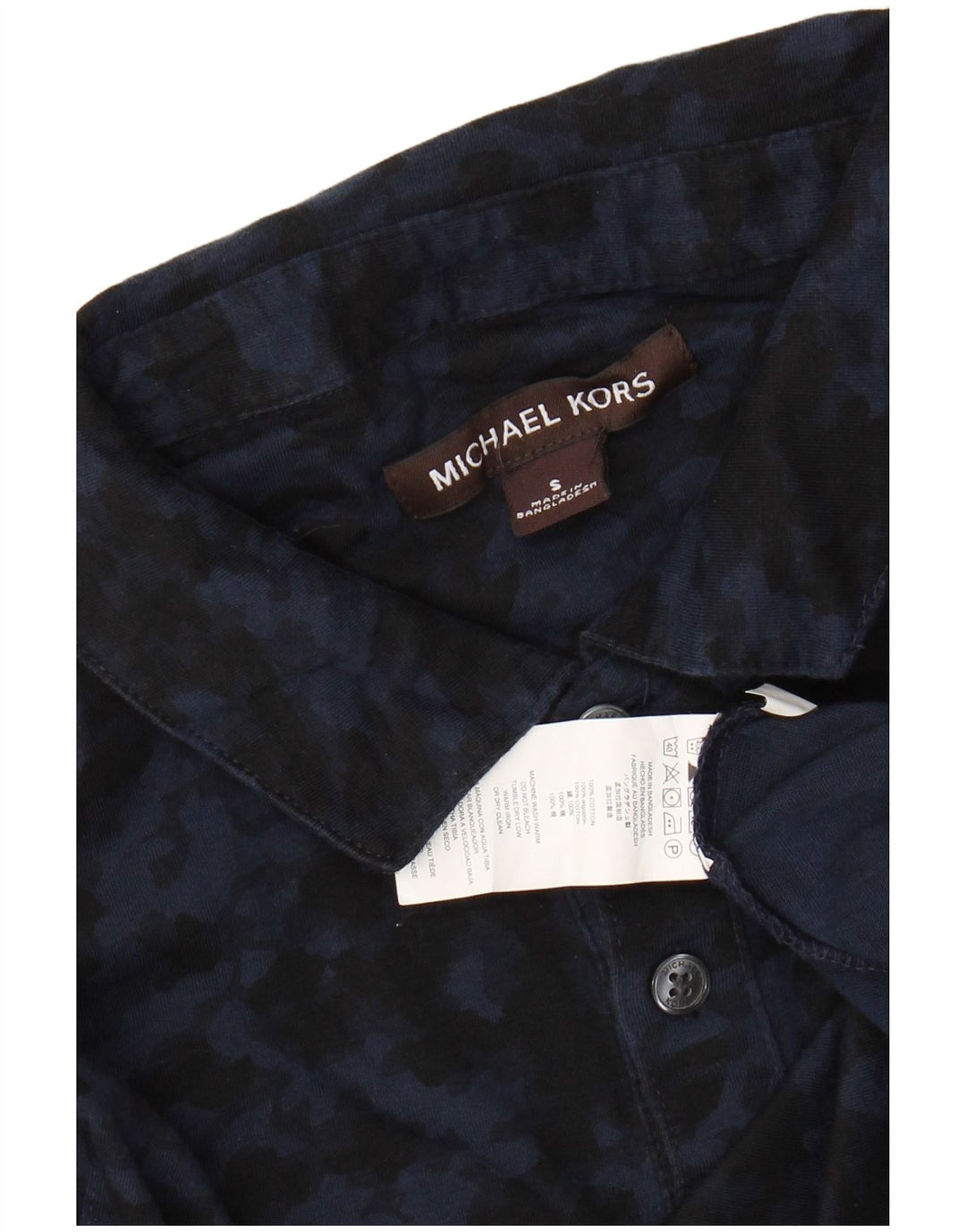 MICHAEL KORS Mens Polo Shirt Small Navy Blue Camouflage Cotton