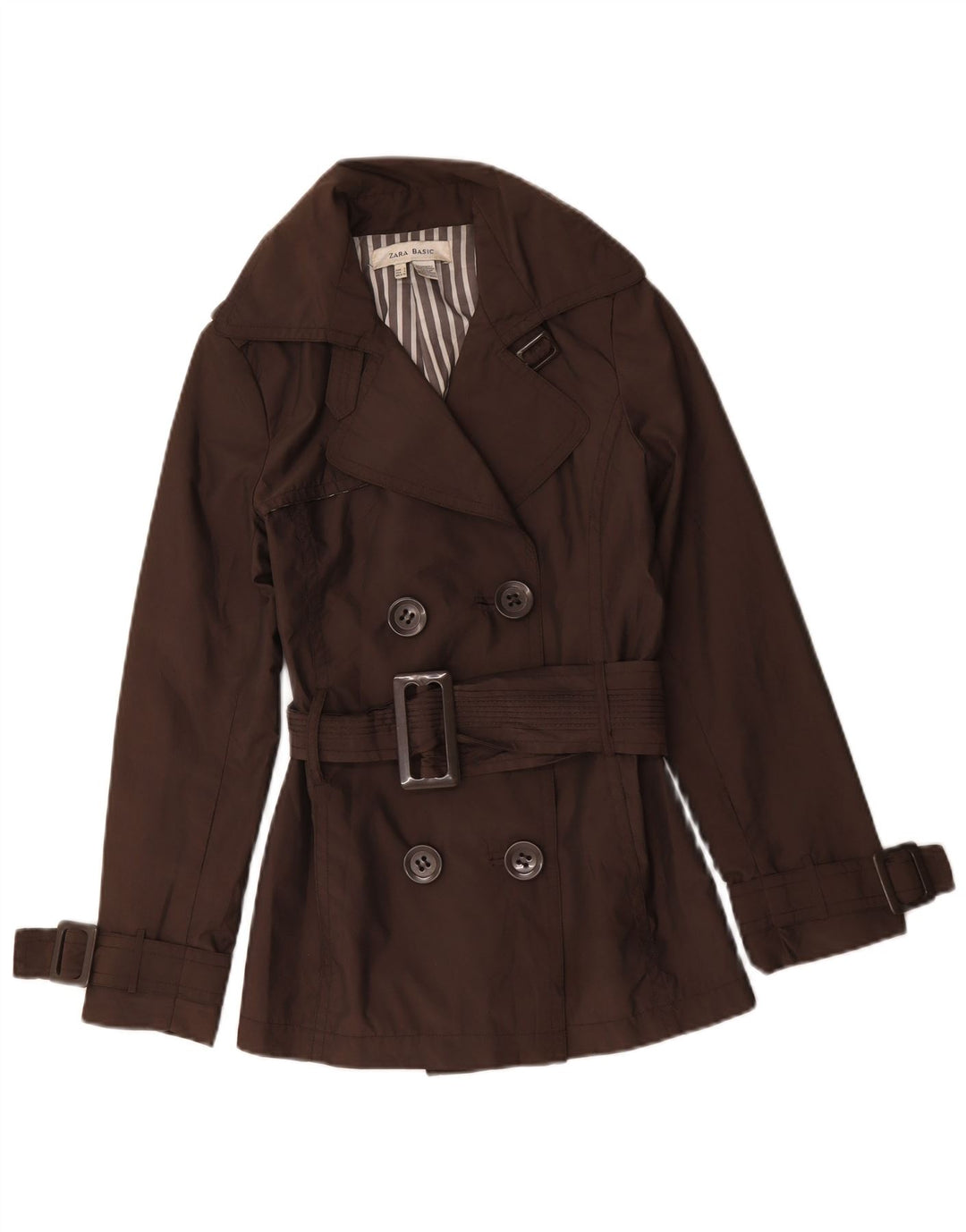 Zara Womens Double Breasted Trench Coat UK 10 Small Brown Nylon