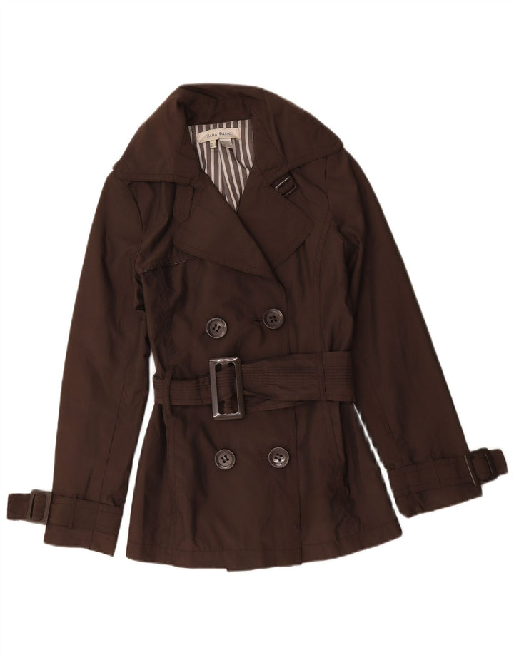 Zara Womens Double Breasted Trench Coat UK 10 Small Brown Nylon