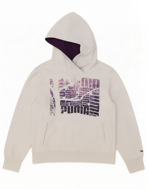 Puma Womens Graphic Hoodie Jumper UK 14 Large White Cotton