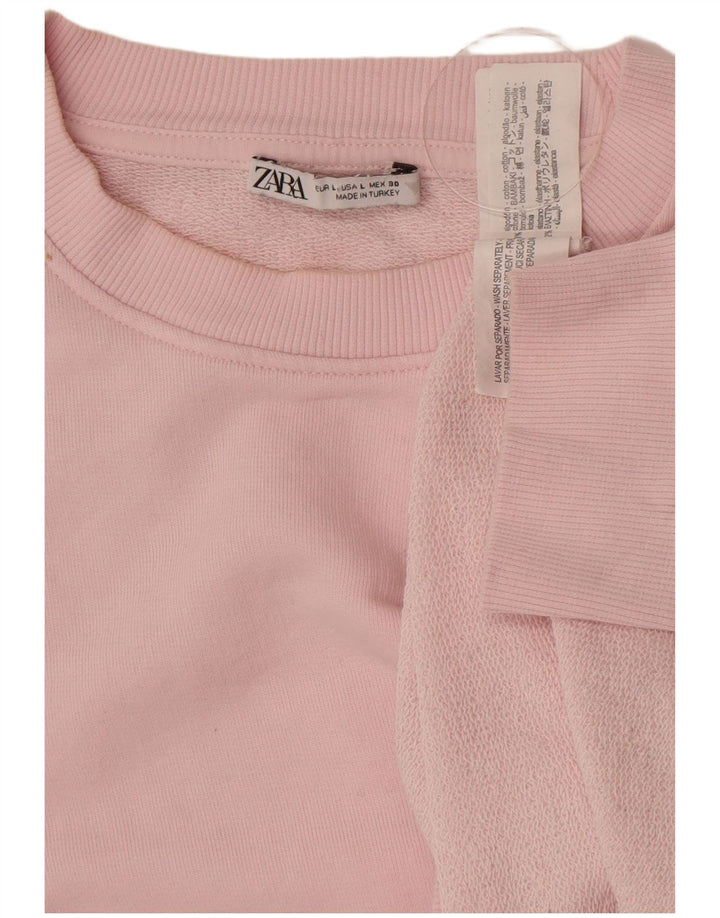 Zara Womens Oversized Sweatshirt Jumper UK 16 Large Pink Cotton