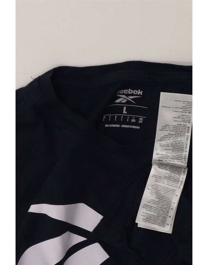REEBOK Mens Graphic T-Shirt Top Large Navy Blue Cotton