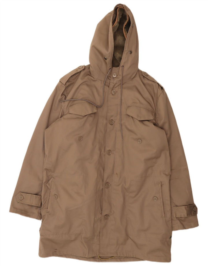 Vintage Mens Hooded Military Parka Jacket IT 54 2XL Beige Polyester