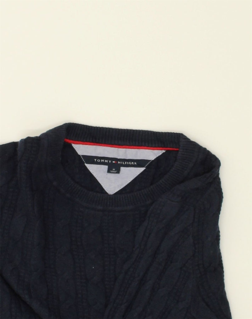 TOMMY HILFIGER Mens Crew Neck Jumper Sweater Medium Navy Blue Cotton | Vintage Tommy Hilfiger | Thrift | Second-Hand Tommy Hilfiger | Used Clothing | Messina Hembry 