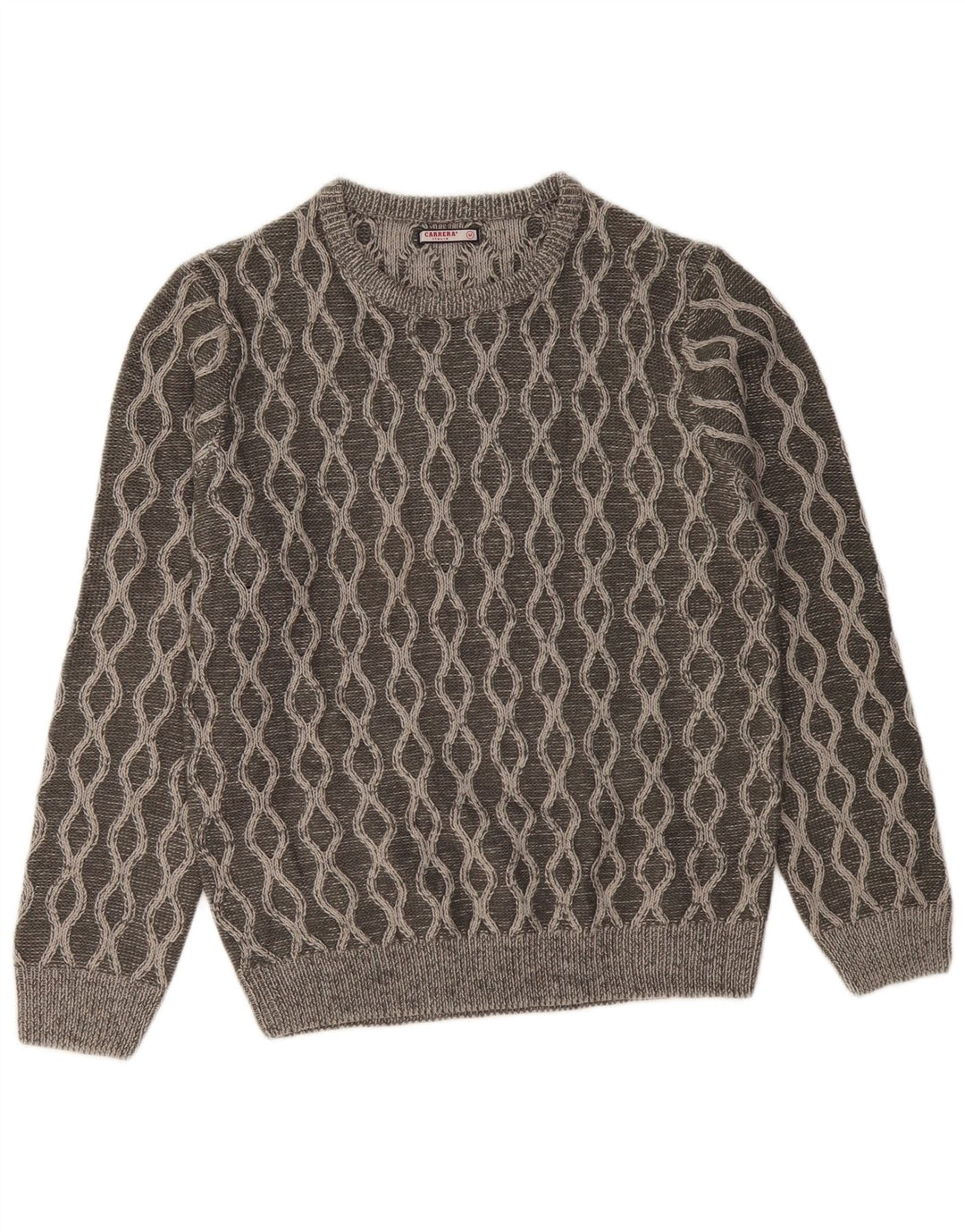 CARRERA Mens Crew Neck Jumper Sweater Medium Grey Geometric Acrylic