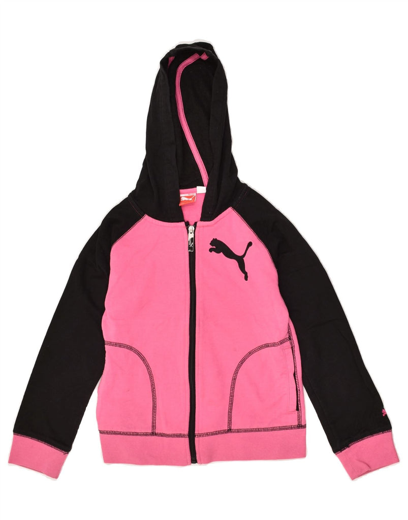 PUMA Girls Zip Hoodie Sweater 8-9 Years Pink Colourblock Cotton | Vintage Puma | Thrift | Second-Hand Puma | Used Clothing | Messina Hembry 