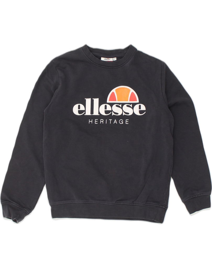 ELLESSE Boys Heritage Graphic Sweatshirt Jumper 9-10 Years Navy Blue | Vintage Ellesse | Thrift | Second-Hand Ellesse | Used Clothing | Messina Hembry 