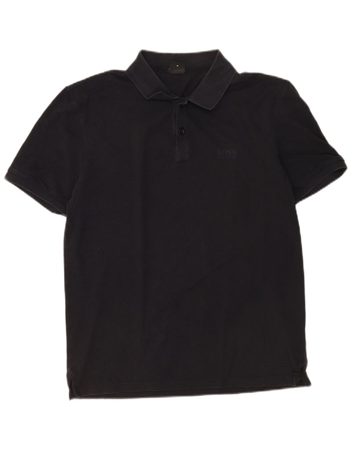 HUGO BOSS Mens Polo Shirt Medium Black Cotton