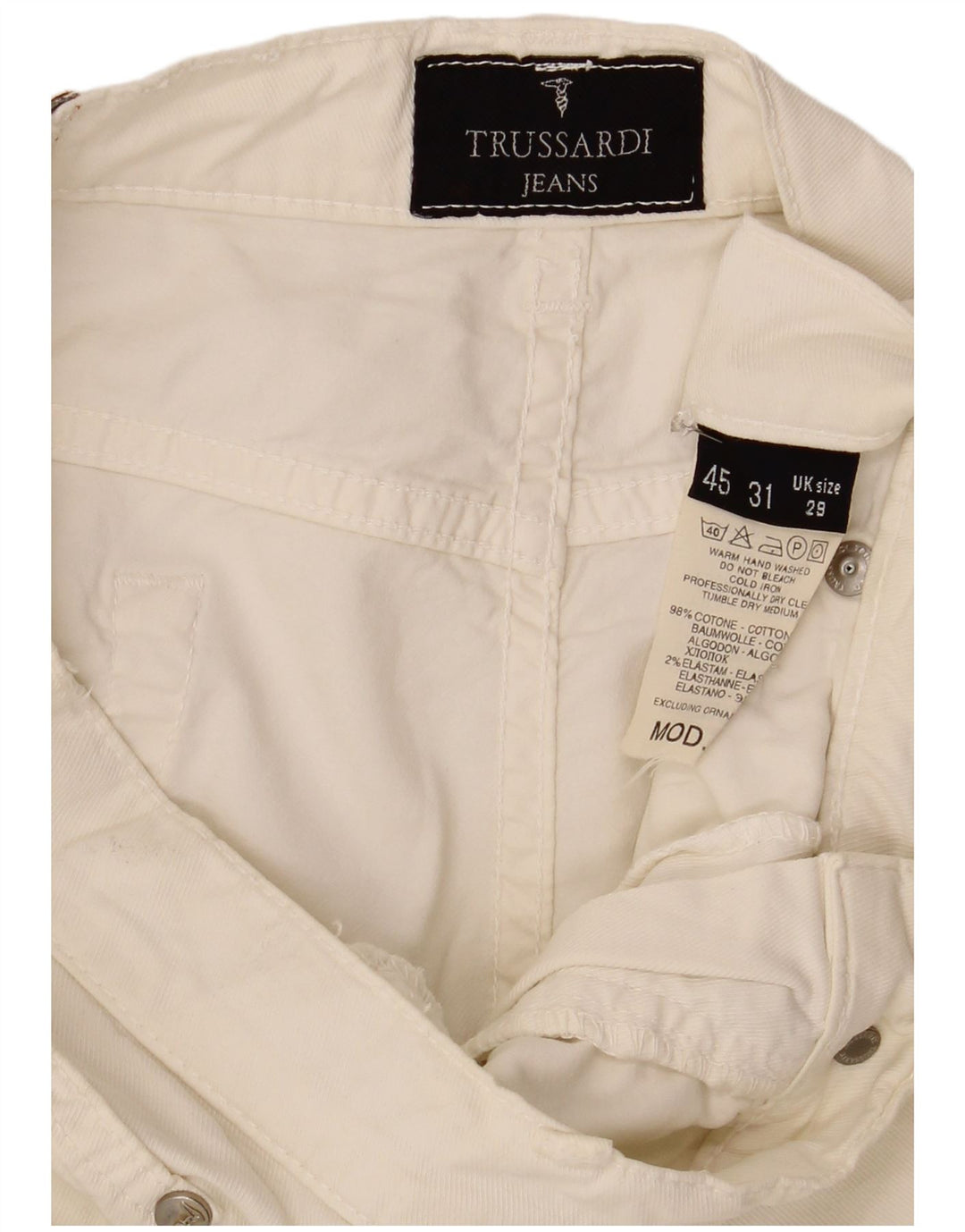 TRUSSARDI Womens Bootcut Casual Trousers W29 L31 Off White Cotton