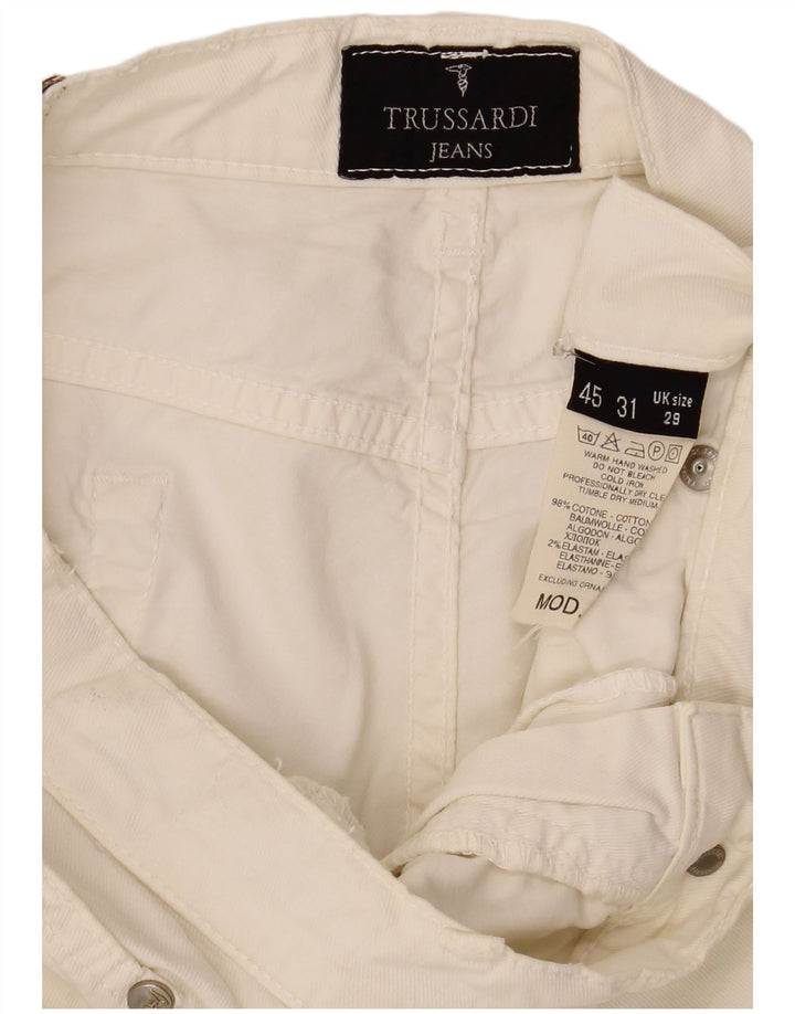 TRUSSARDI Womens Bootcut Casual Trousers W29 L31 Off White Cotton