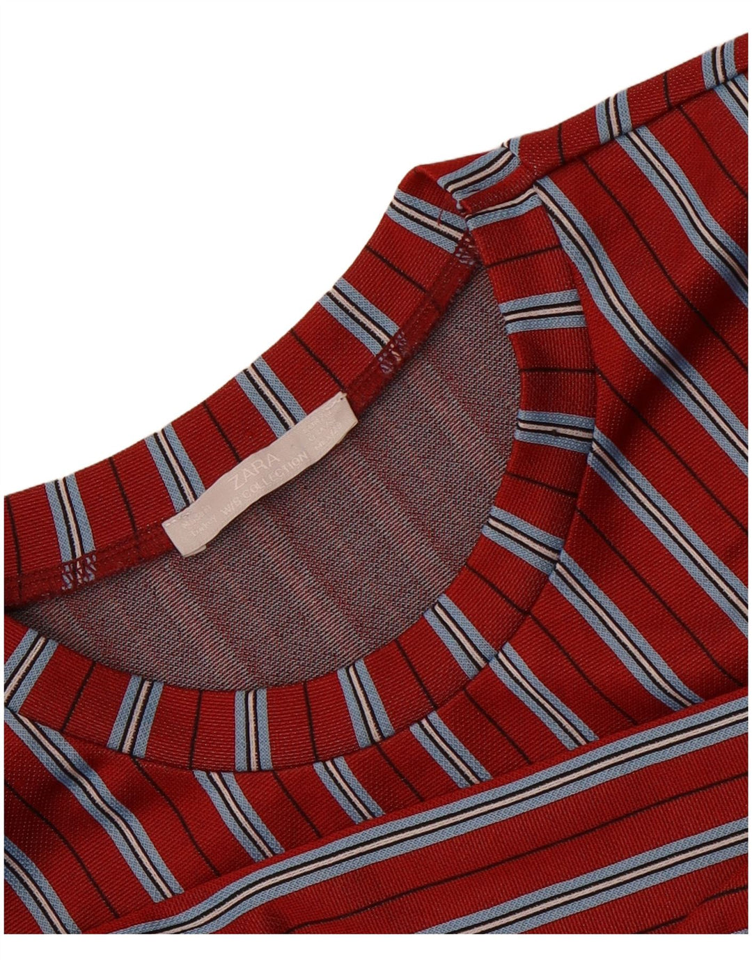 Zara Womens Crop Top Long Sleeve UK 14 Medium Red Striped