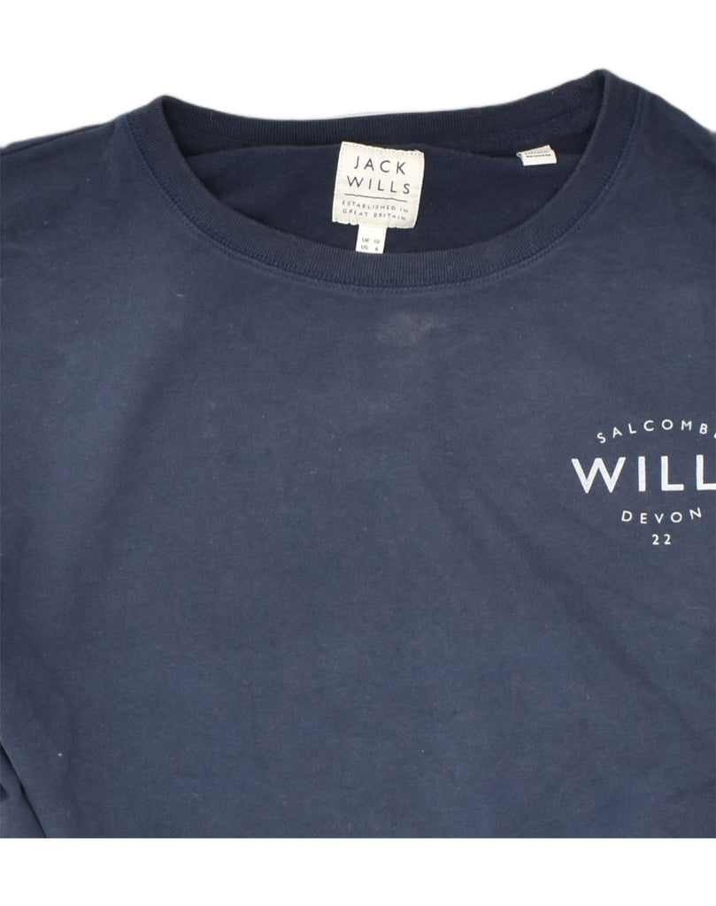 JACK WILLS Womens Crop Sweatshirt Jumper UK 10 Small Blue Cotton | Vintage Jack Wills | Thrift | Second-Hand Jack Wills | Used Clothing | Messina Hembry 