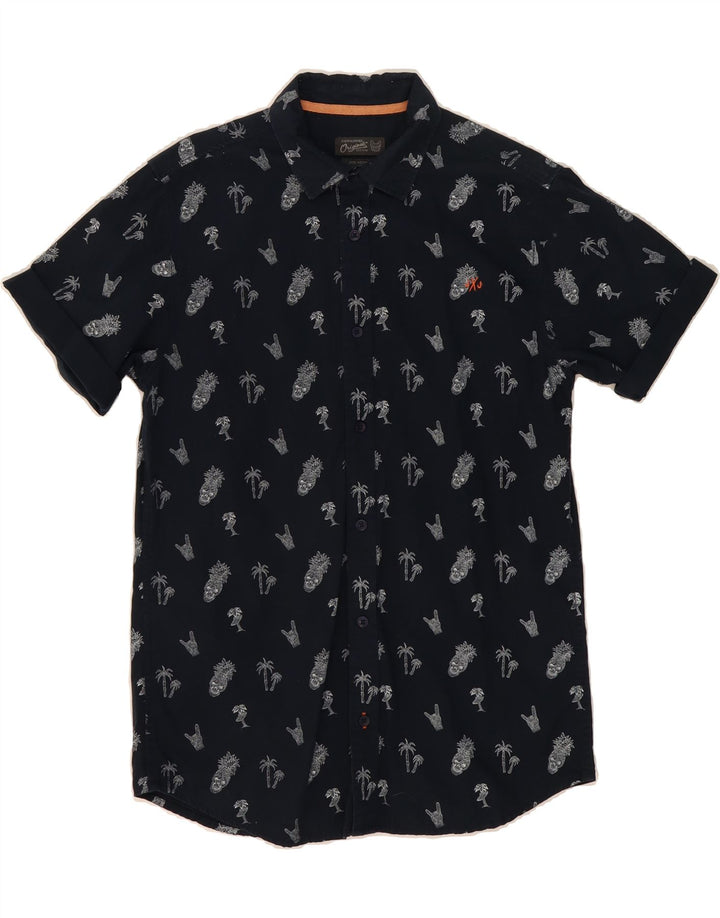 JACK & JONES Mens Abstract Pattern Short Sleeve Shirt Medium Navy Blue Vintage Jack & Jones and Second-Hand Jack & Jones from Messina Hembry 