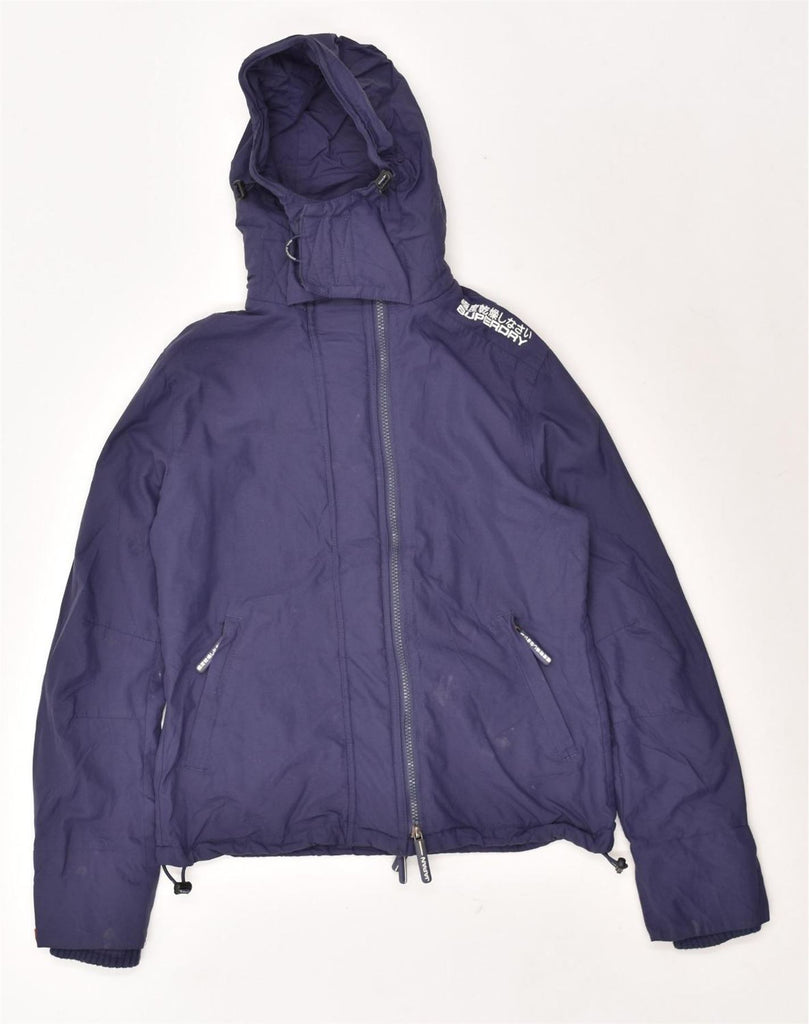 SUPERDRY Womens Hooded Rain Jacket UK 14 Large Navy Blue Nylon | Vintage Superdry | Thrift | Second-Hand Superdry | Used Clothing | Messina Hembry 