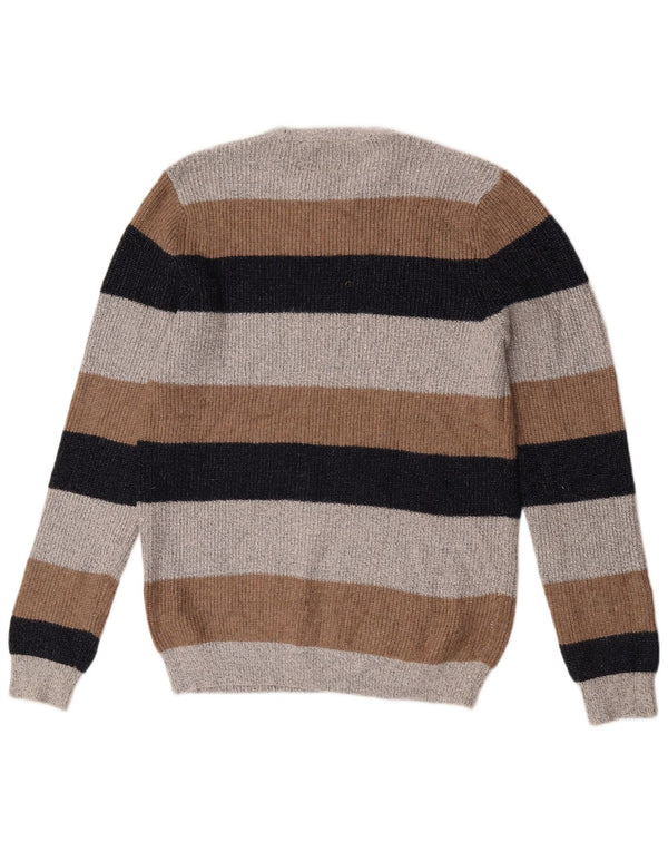 Marks & Spencer Mens Crew Neck Jumper Sweater Medium Grey Striped Polyamide