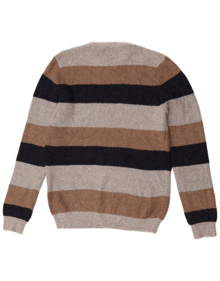 Marks & Spencer Mens Crew Neck Jumper Sweater Medium Grey Striped Polyamide