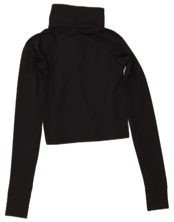 COLUMBIA Womens Crop Button Neck Pullover Tracksuit Top UK 12 Medium Black